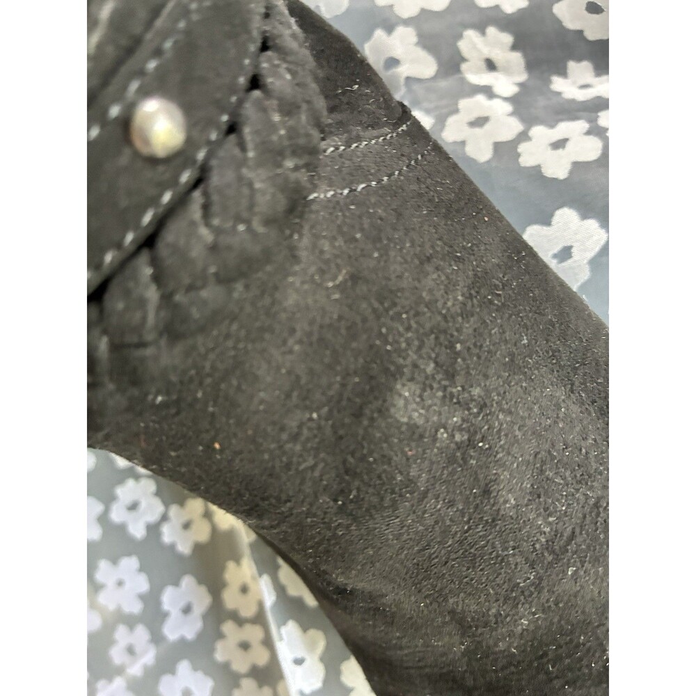 Report Black Slouchy Ankle Boots Faux Suede Braided Buckle Studs Booties Size 7 - Picture 9 of 16